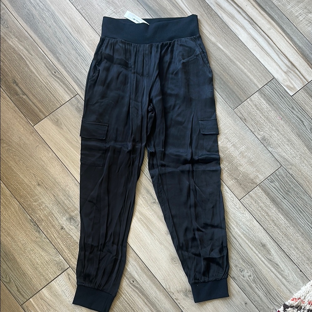 NWT Black satin Cargo Jogger Pants